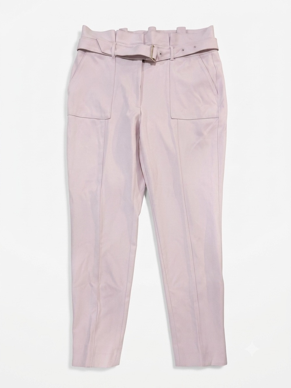 White House Black Market Pale Pink Paperbag Waist Tapered Trousers Size 12